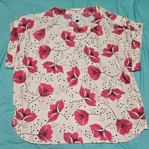 CAbi Women's Pink and White Floral Blouse